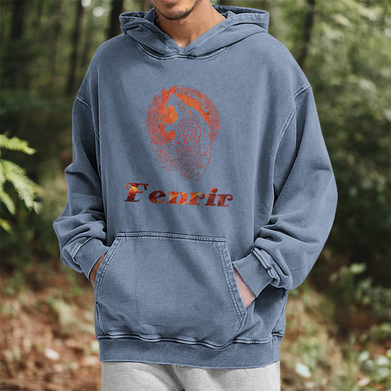 WorldNorse Fenrir Wolve Fire Washed Kapuzenpullover - image 23