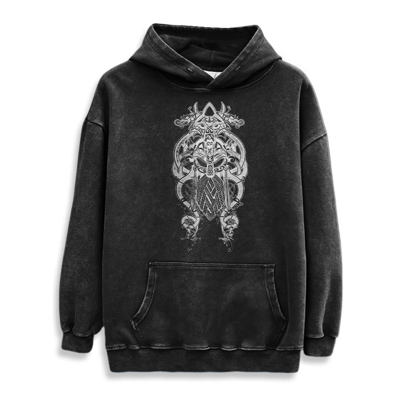 WorldNorse Odin Thors Hammer doppelseitiger gewaschener Kapuzenpullover - image 4