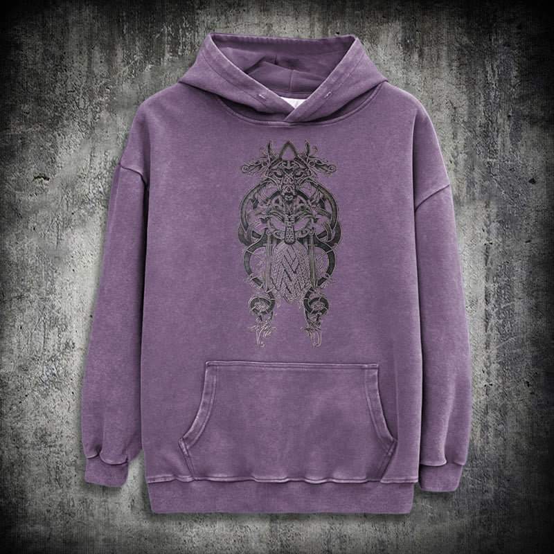 WorldNorse Odin Thors Hammer doppelseitiger gewaschener Kapuzenpullover - Lila - 3XL - image 34