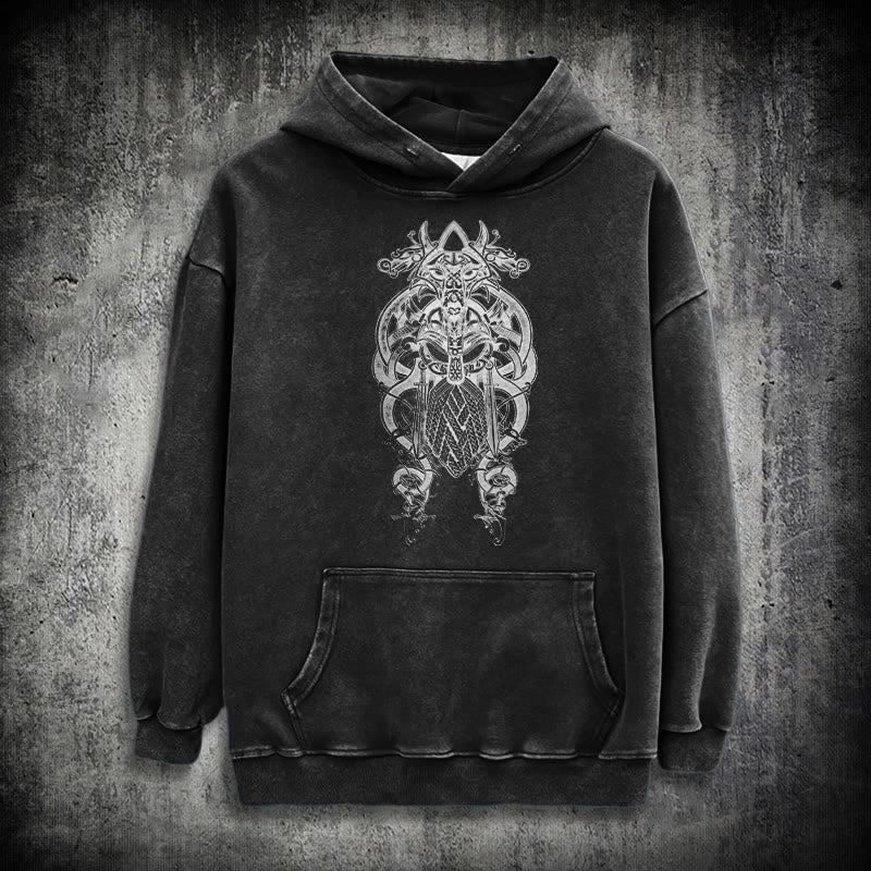 WorldNorse Odin Thors Hammer doppelseitiger gewaschener Kapuzenpullover - image 3