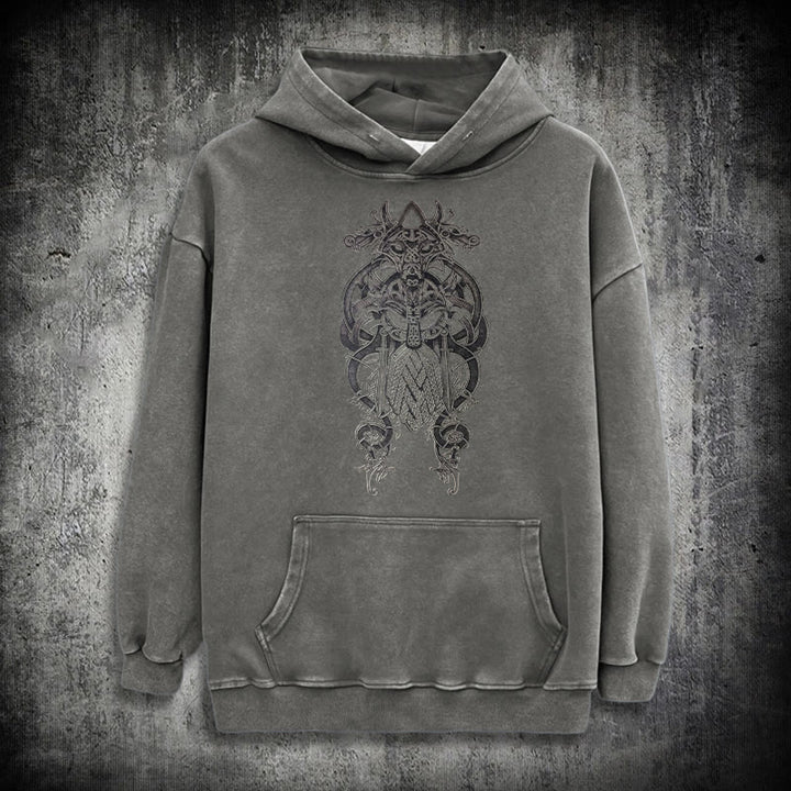 WorldNorse Odin Thors Hammer doppelseitiger gewaschener Kapuzenpullover - Grau - 3XL - image 17