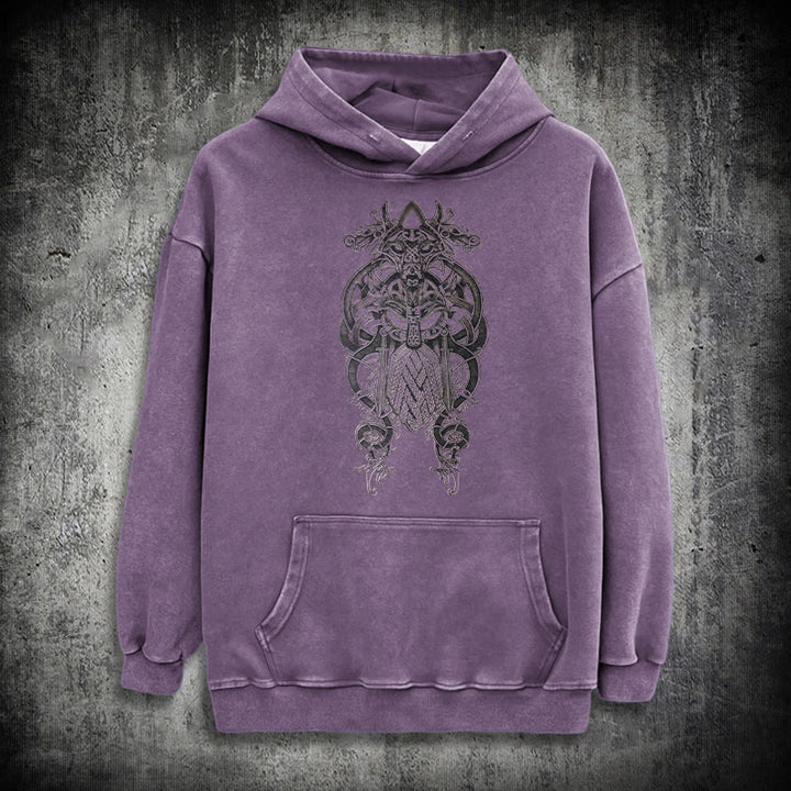 WorldNorse Odin Thors Hammer doppelseitiger gewaschener Kapuzenpullover - Lila - 3XL - image 35