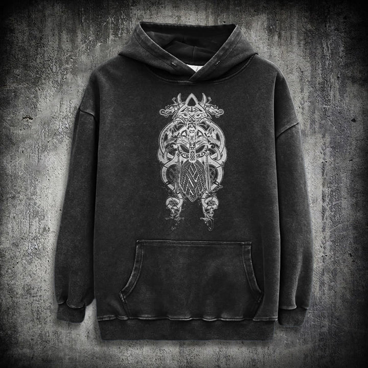 WorldNorse Odin Thors Hammer doppelseitiger gewaschener Kapuzenpullover - image 2