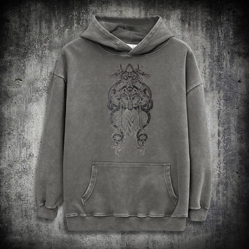 WorldNorse Odin Thors Hammer doppelseitiger gewaschener Kapuzenpullover - Grau - 3XL - image 16
