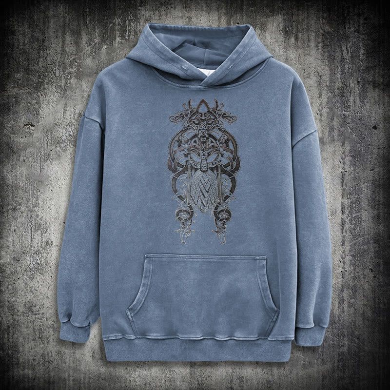 WorldNorse Odin Thors Hammer doppelseitiger gewaschener Kapuzenpullover - Blau - 3XL - image 22