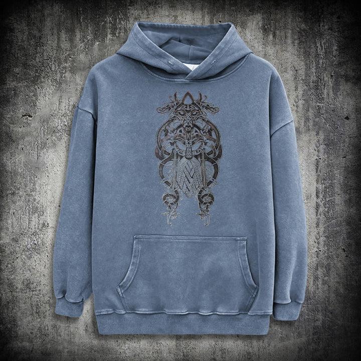 WorldNorse Odin Thors Hammer doppelseitiger gewaschener Kapuzenpullover - Blau - 3XL - image 22