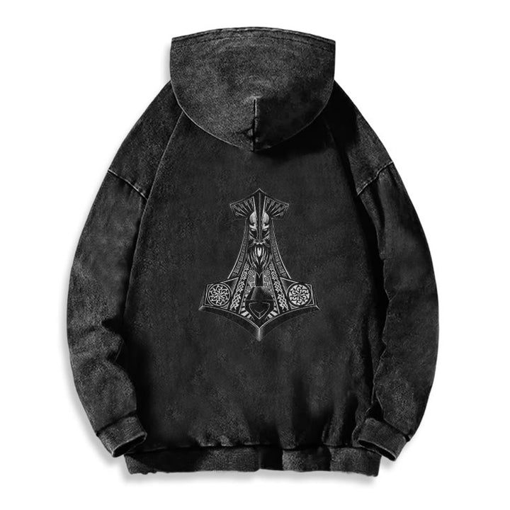 WorldNorse Odin Thors Hammer doppelseitiger gewaschener Kapuzenpullover - image 5