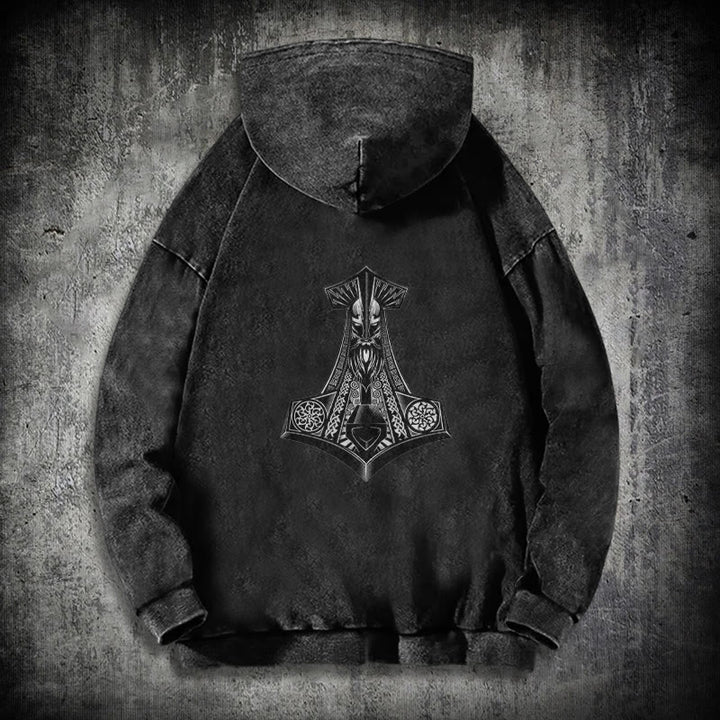 WorldNorse Odin Thors Hammer doppelseitiger gewaschener Kapuzenpullover - image 3