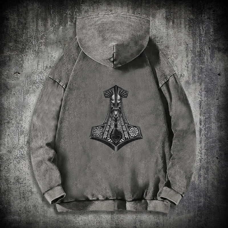 WorldNorse Odin Thors Hammer doppelseitiger gewaschener Kapuzenpullover - image 17