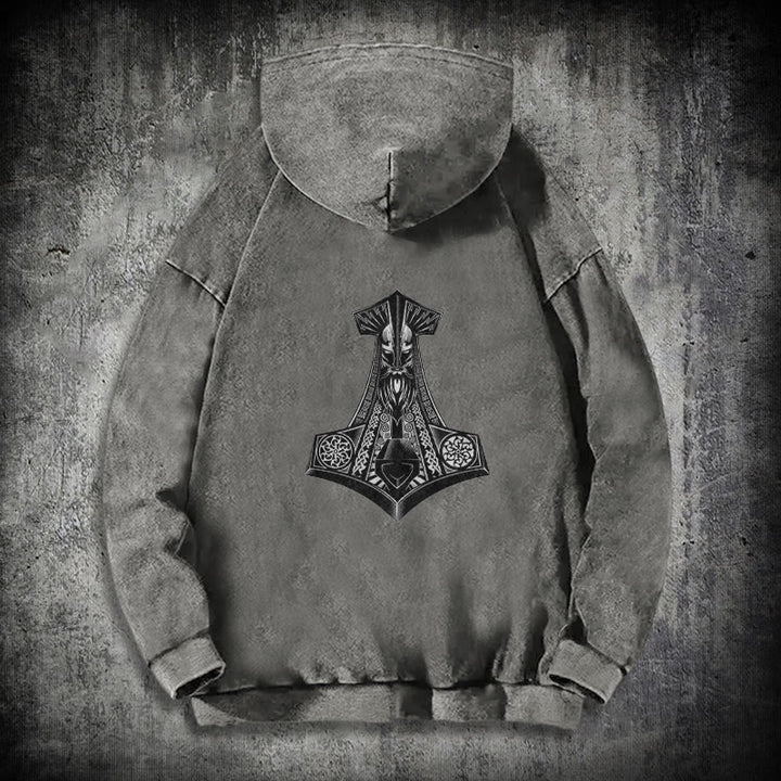 WorldNorse Odin Thors Hammer doppelseitiger gewaschener Kapuzenpullover - image 17