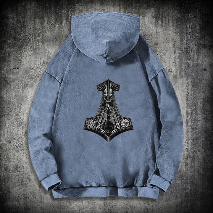 WorldNorse Odin Thors Hammer doppelseitiger gewaschener Kapuzenpullover - image 24