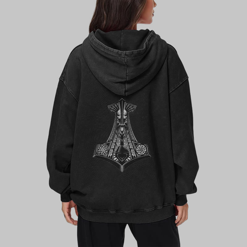 WorldNorse Odin Thors Hammer doppelseitiger gewaschener Kapuzenpullover - image 14