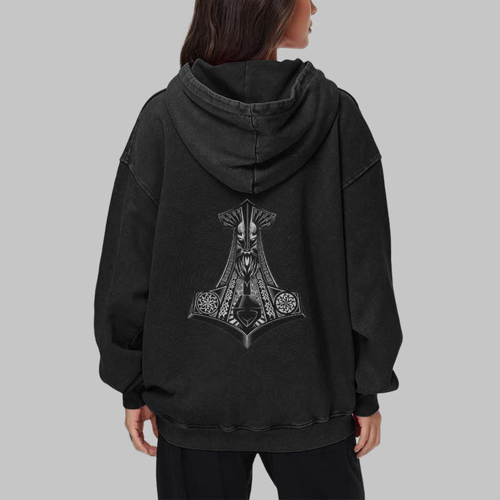 WorldNorse Odin Thors Hammer doppelseitiger gewaschener Kapuzenpullover - image 13