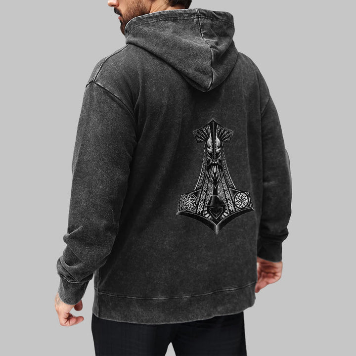 WorldNorse Odin Thors Hammer doppelseitiger gewaschener Kapuzenpullover - image 7