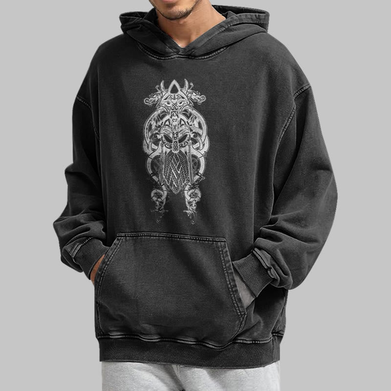 WorldNorse Odin Thors Hammer doppelseitiger gewaschener Kapuzenpullover - image 6