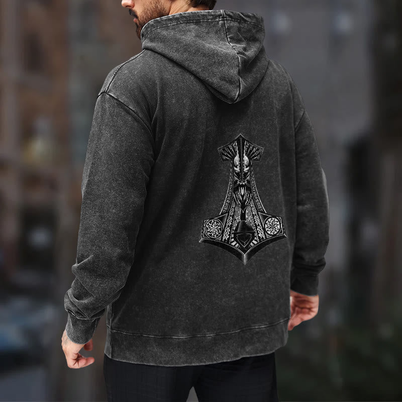WorldNorse Odin Thors Hammer doppelseitiger gewaschener Kapuzenpullover - image 11