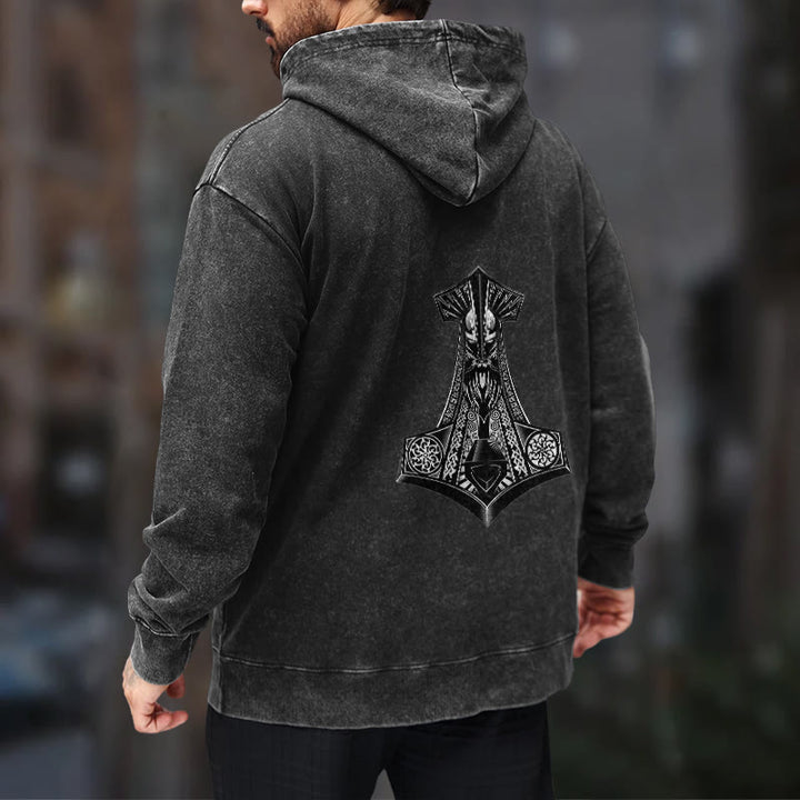 WorldNorse Odin Thors Hammer doppelseitiger gewaschener Kapuzenpullover - image 12
