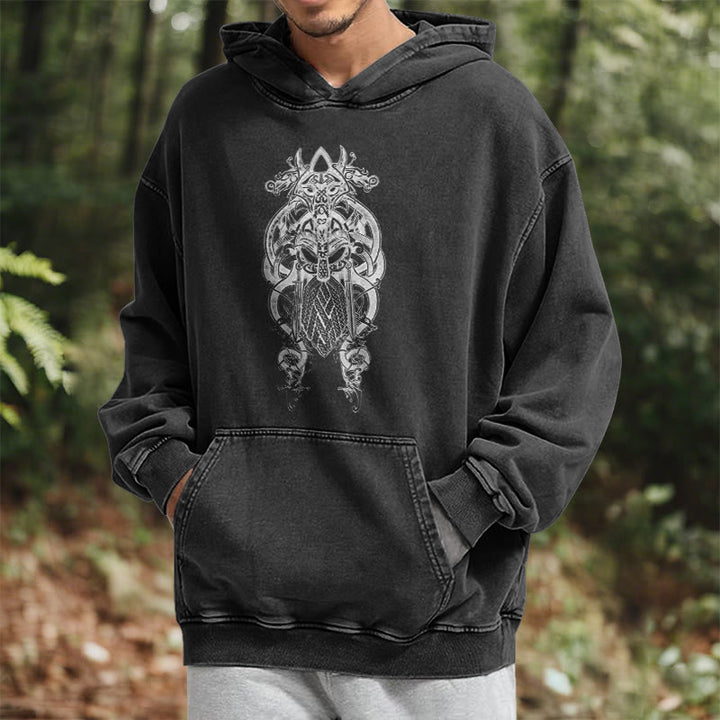 WorldNorse Odin Thors Hammer doppelseitiger gewaschener Kapuzenpullover - image 9