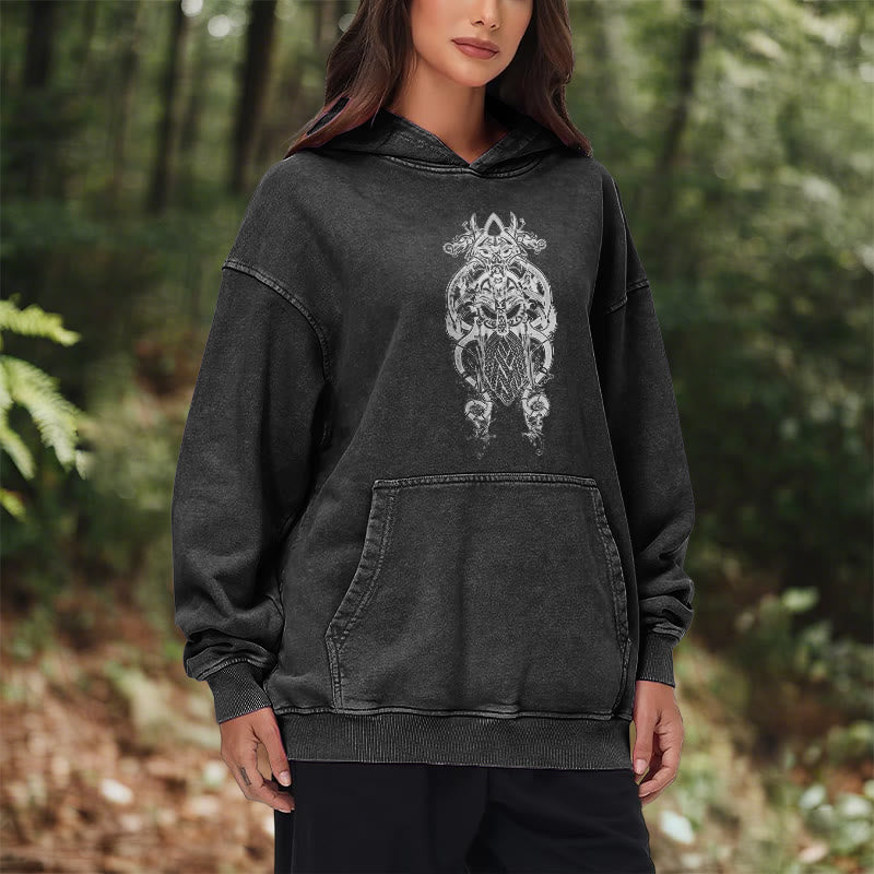 WorldNorse Odin Thors Hammer doppelseitiger gewaschener Kapuzenpullover - image 15