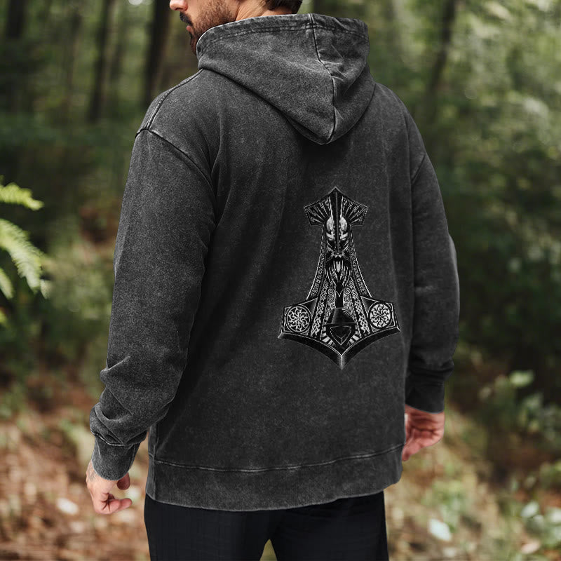 WorldNorse Odin Thors Hammer doppelseitiger gewaschener Kapuzenpullover - image 10