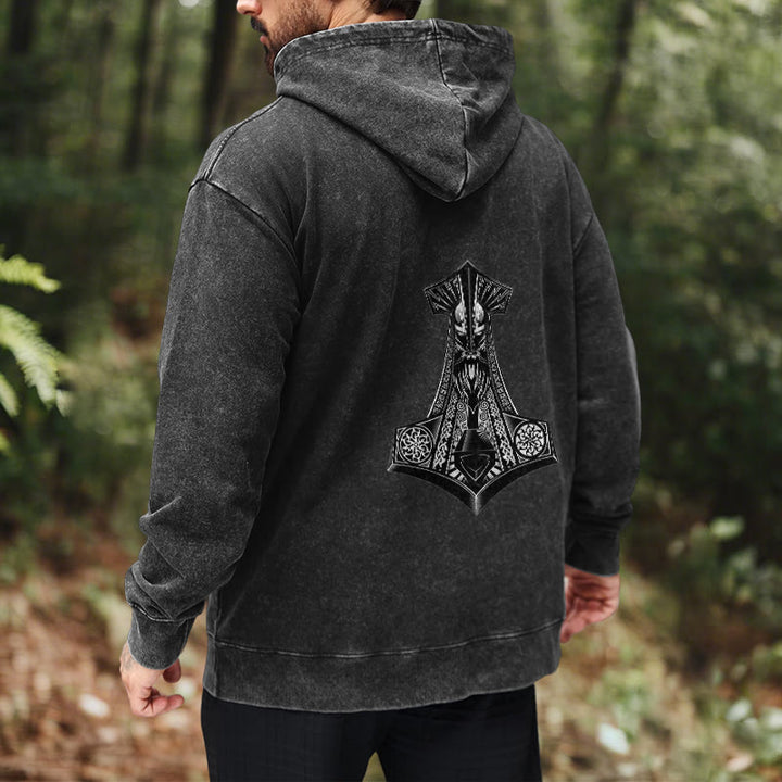 WorldNorse Odin Thors Hammer doppelseitiger gewaschener Kapuzenpullover - image 10