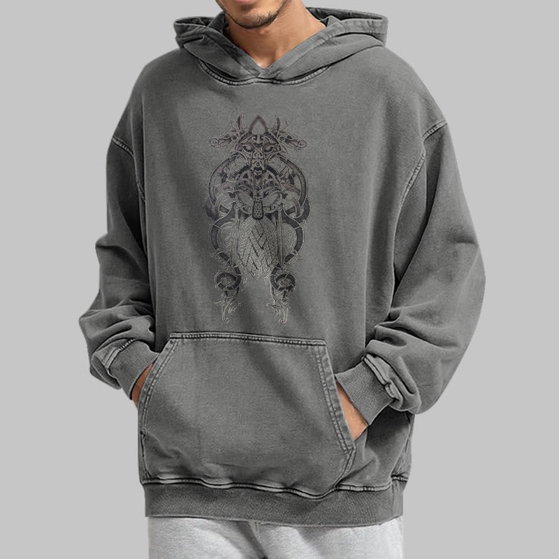 WorldNorse Odin Thors Hammer doppelseitiger gewaschener Kapuzenpullover - image 18