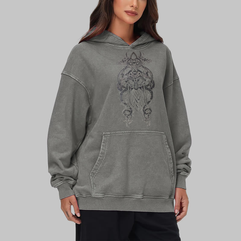 WorldNorse Odin Thors Hammer doppelseitiger gewaschener Kapuzenpullover - image 20