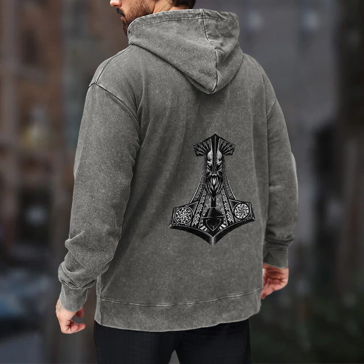 WorldNorse Odin Thors Hammer doppelseitiger gewaschener Kapuzenpullover - image 20
