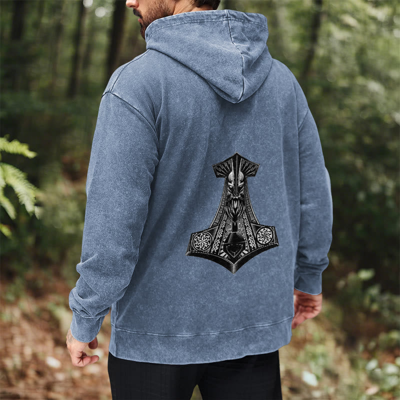 WorldNorse Odin Thors Hammer doppelseitiger gewaschener Kapuzenpullover - image 26