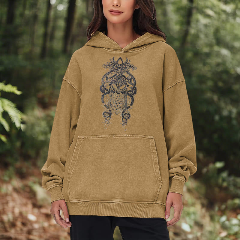 WorldNorse Odin Thors Hammer doppelseitiger gewaschener Kapuzenpullover - image 32
