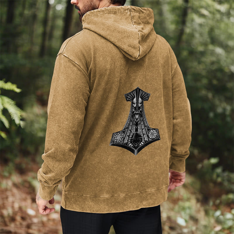 WorldNorse Odin Thors Hammer doppelseitiger gewaschener Kapuzenpullover - image 32