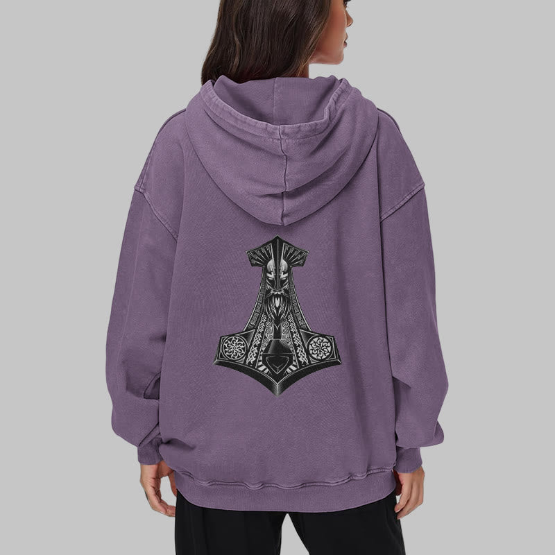 WorldNorse Odin Thors Hammer doppelseitiger gewaschener Kapuzenpullover - image 40
