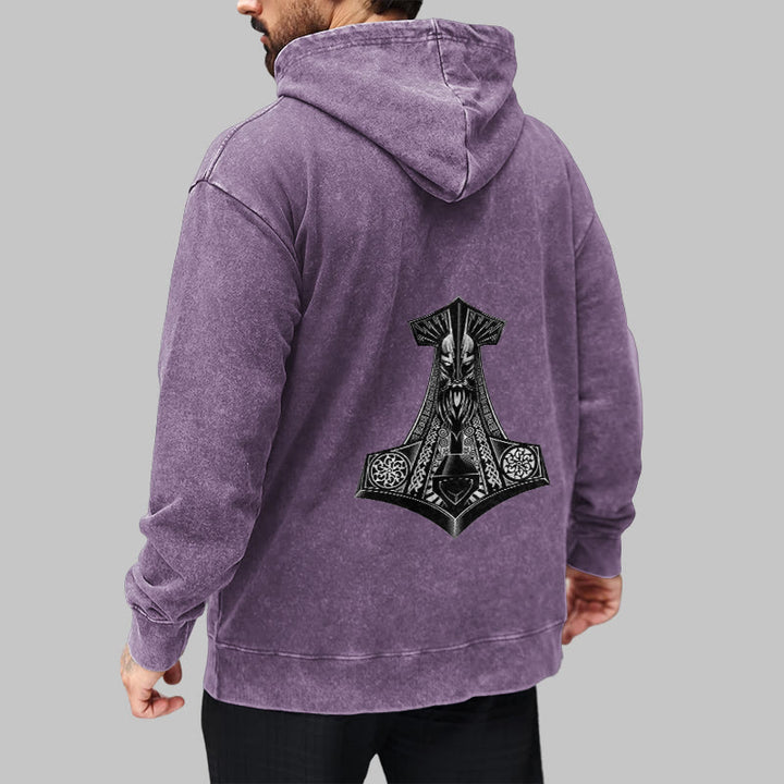 WorldNorse Odin Thors Hammer doppelseitiger gewaschener Kapuzenpullover - image 37
