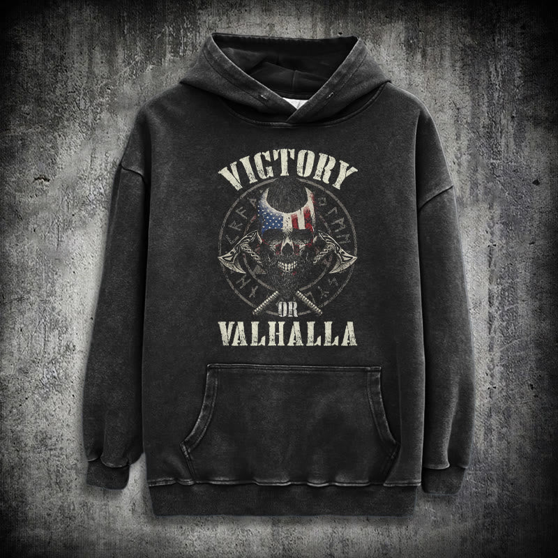 WorldNorse Victory oder Valhalla Warrior gewaschener Kapuzenpullover - Schwarz - 3XL - image 0