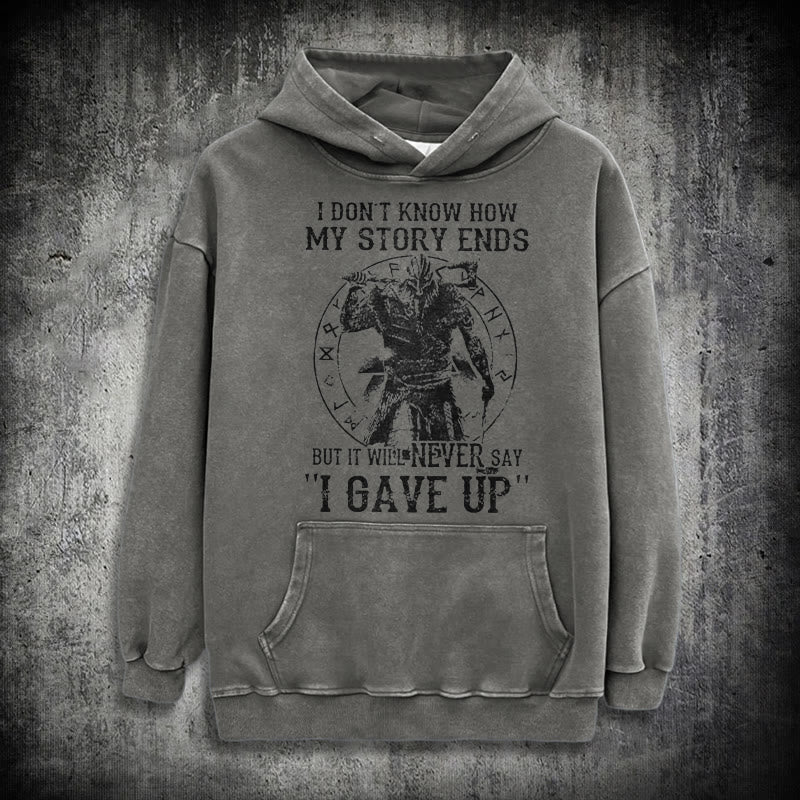 WorldNorse – Gewaschener Kapuzenpullover „It Will Never Say ''I Gave Up'' - Grau - 3XL - image 12