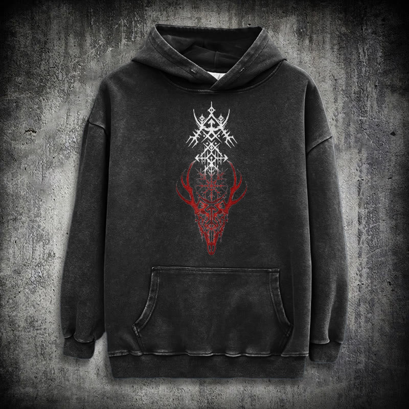 WorldNorse Viking Helm Of Awe Print Verwaschener Kapuzenpullover - Schwarz - 3XL - image 0
