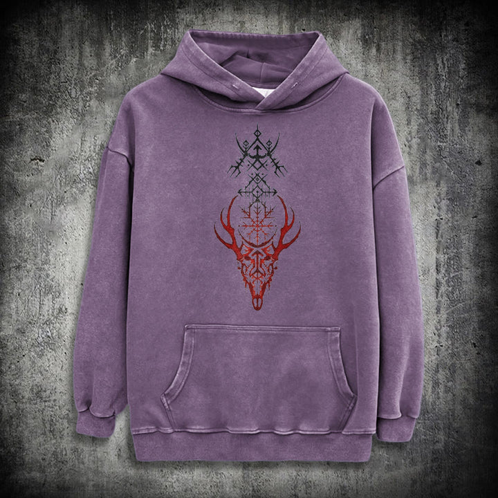 WorldNorse Viking Helm Of Awe Print Verwaschener Kapuzenpullover - Lila - 3XL - image 33