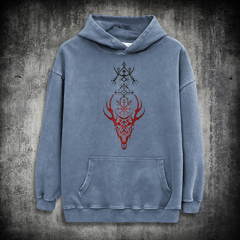 WorldNorse Viking Helm Of Awe Print Verwaschener Kapuzenpullover - Blau - 3XL - image 19