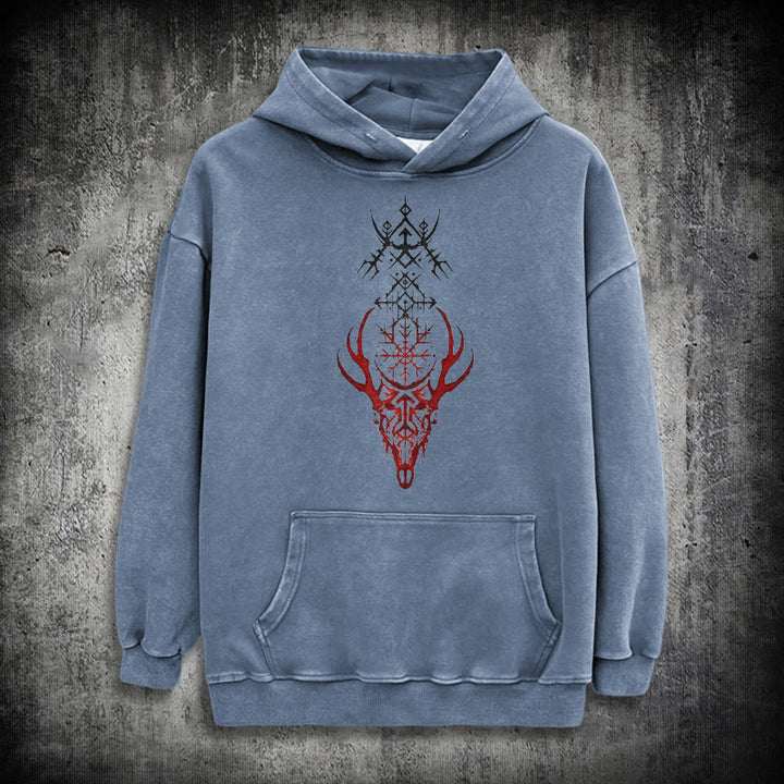 WorldNorse Viking Helm Of Awe Print Verwaschener Kapuzenpullover - Blau - 3XL - image 20