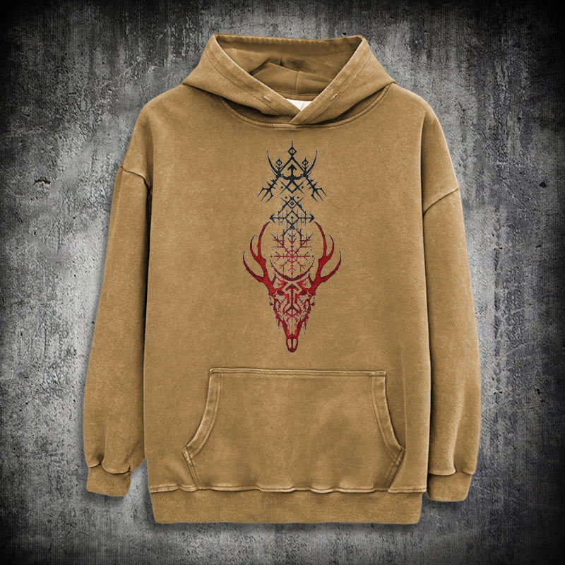 WorldNorse Viking Helm Of Awe Print Verwaschener Kapuzenpullover - Khaki - 3XL - image 26