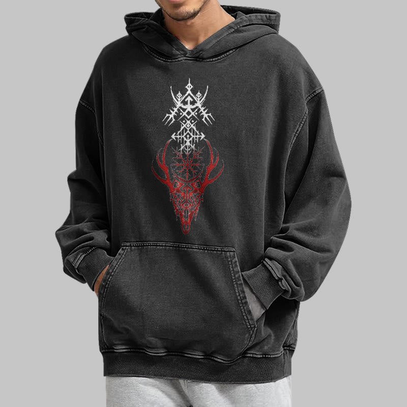 WorldNorse Viking Helm Of Awe Print Verwaschener Kapuzenpullover - image 4