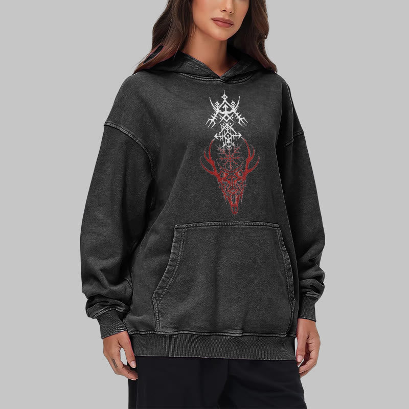 WorldNorse Viking Helm Of Awe Print Verwaschener Kapuzenpullover - image 8