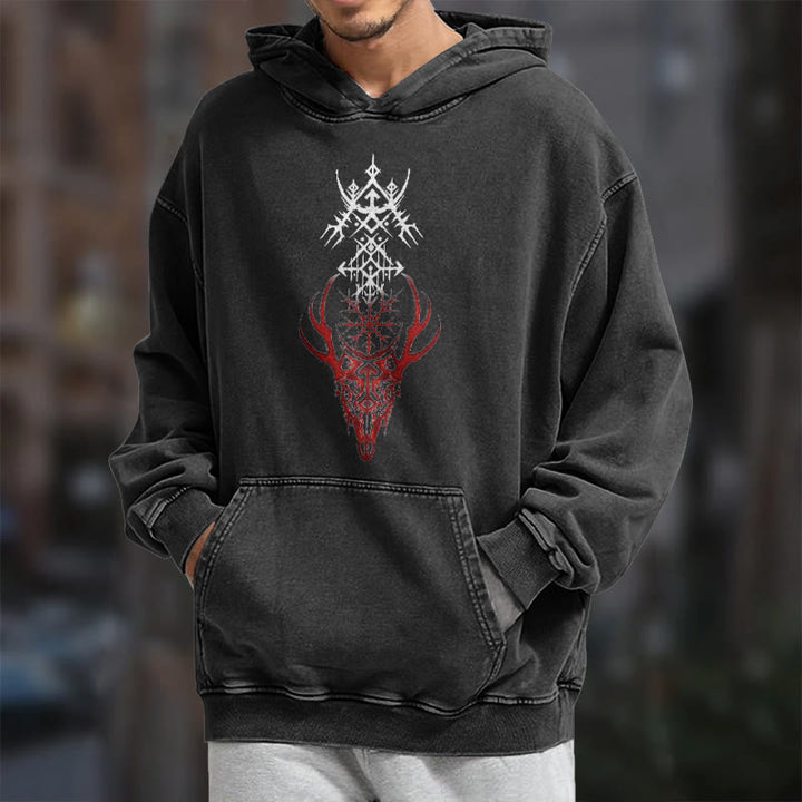 WorldNorse Viking Helm Of Awe Print Verwaschener Kapuzenpullover - image 7