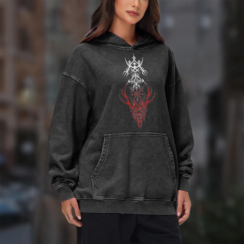 WorldNorse Viking Helm Of Awe Print Verwaschener Kapuzenpullover - image 11