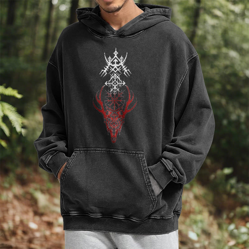 WorldNorse Viking Helm Of Awe Print Verwaschener Kapuzenpullover - image 7