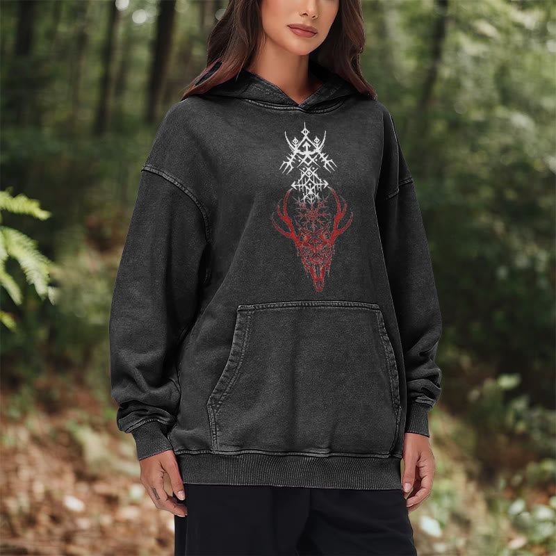 WorldNorse Viking Helm Of Awe Print Verwaschener Kapuzenpullover - image 11