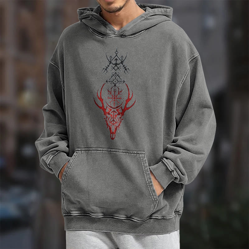 WorldNorse Viking Helm Of Awe Print Verwaschener Kapuzenpullover - image 15