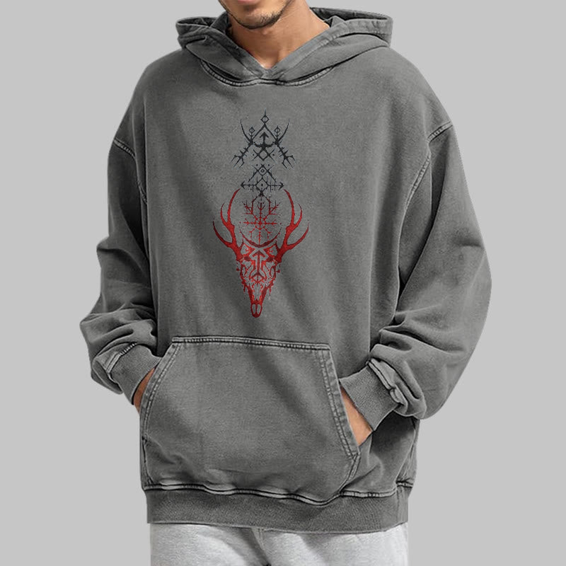 WorldNorse Viking Helm Of Awe Print Verwaschener Kapuzenpullover - image 14