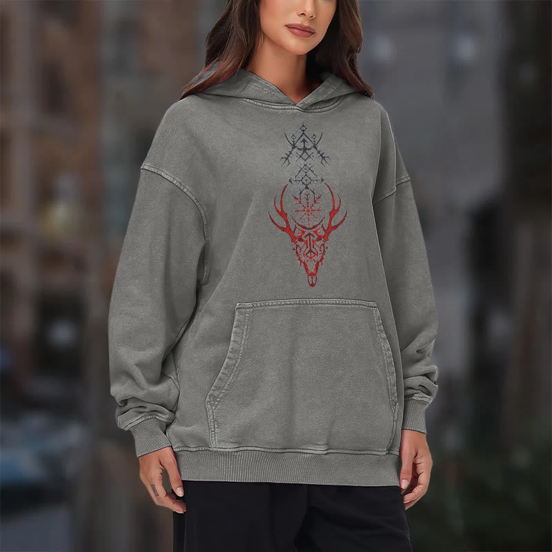 WorldNorse Viking Helm Of Awe Print Verwaschener Kapuzenpullover - image 18