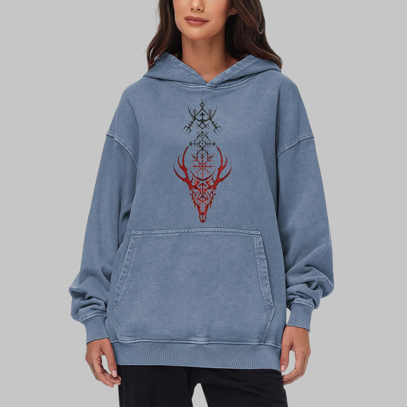 WorldNorse Viking Helm Of Awe Print Verwaschener Kapuzenpullover - image 25